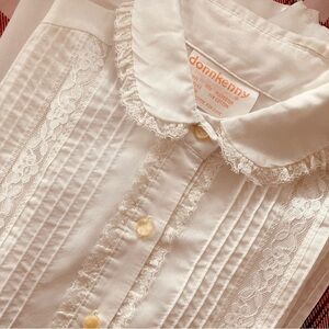 Vintage Donnkenny White Lace Button-Up Long Sleeve Blouse Sz 15/16